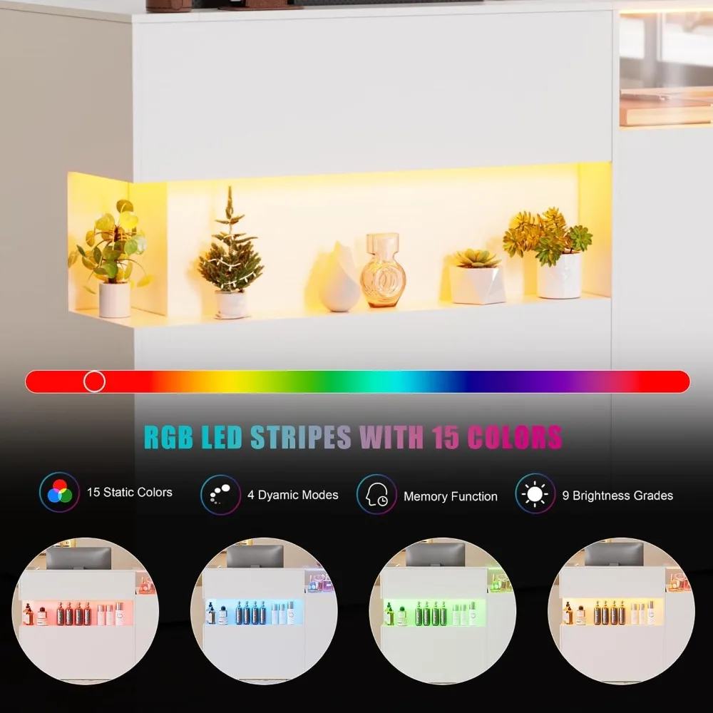 59" Modern Reception Desk with LED Light & Glass Display, Retail Counter for Lobby Salon Office