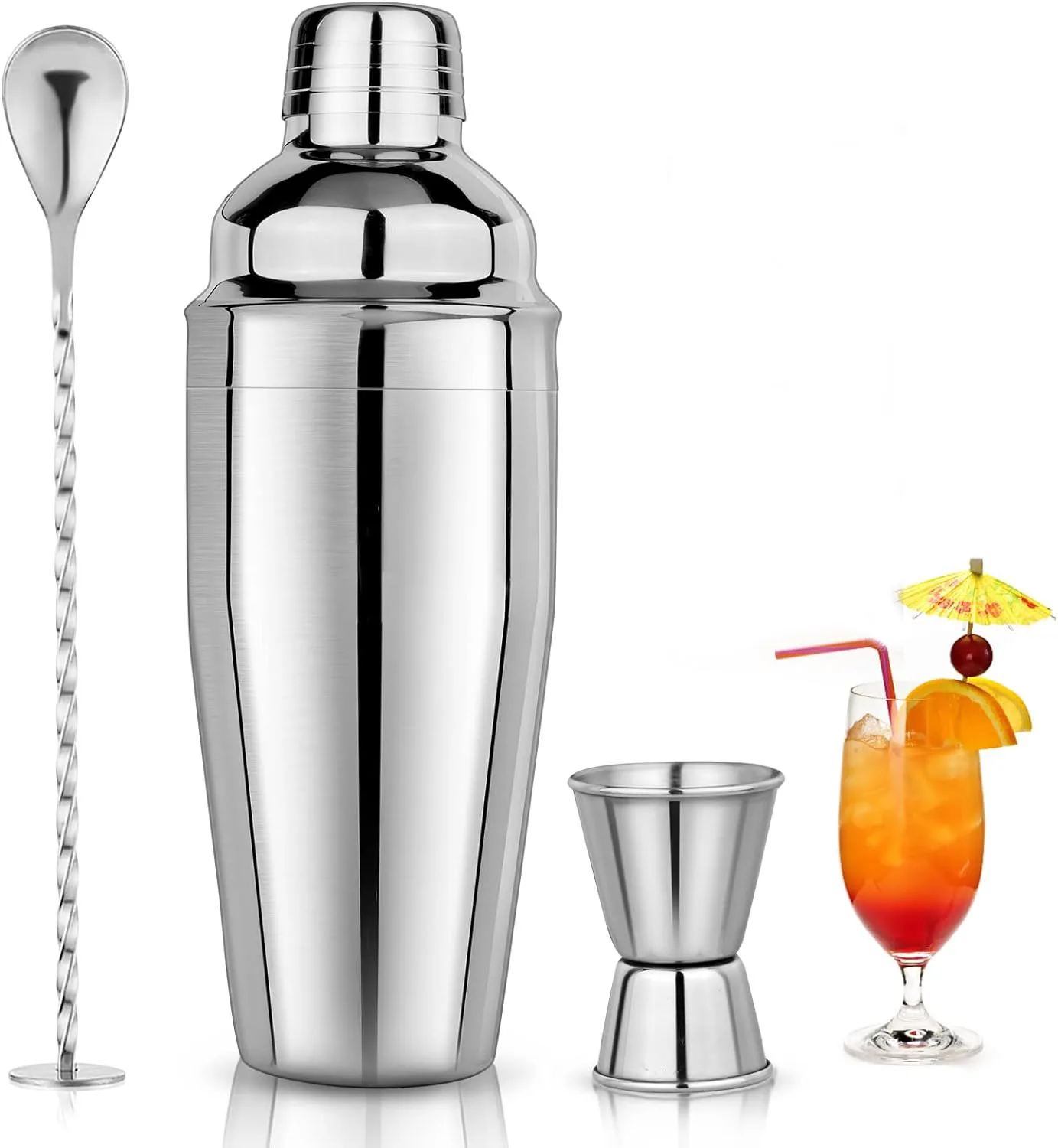 24 oz 750ml Stainless Steel Cocktail Shaker Set Mixed Drink Shaker Martini Set With Built In Strainer cocktail shaker cocktail bar tools