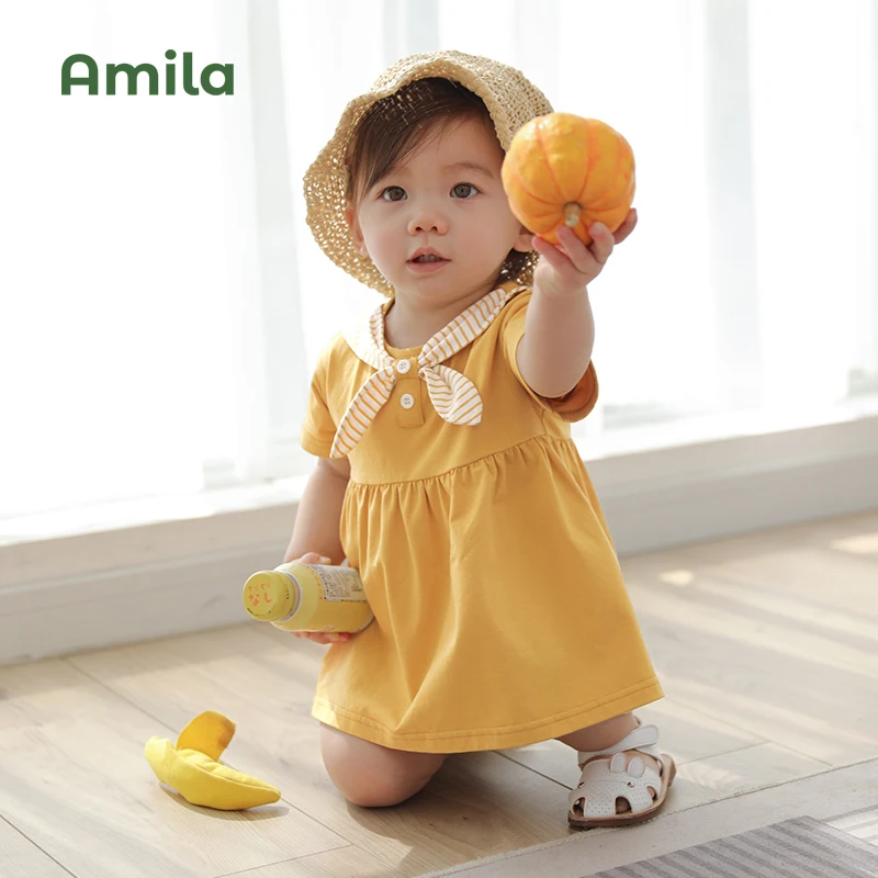

Amila Baby Dress 2023 Summer New Fashion Girls Princess Dresses Short Sleeves Breathable Cotton Children Clothes 0-6 Years