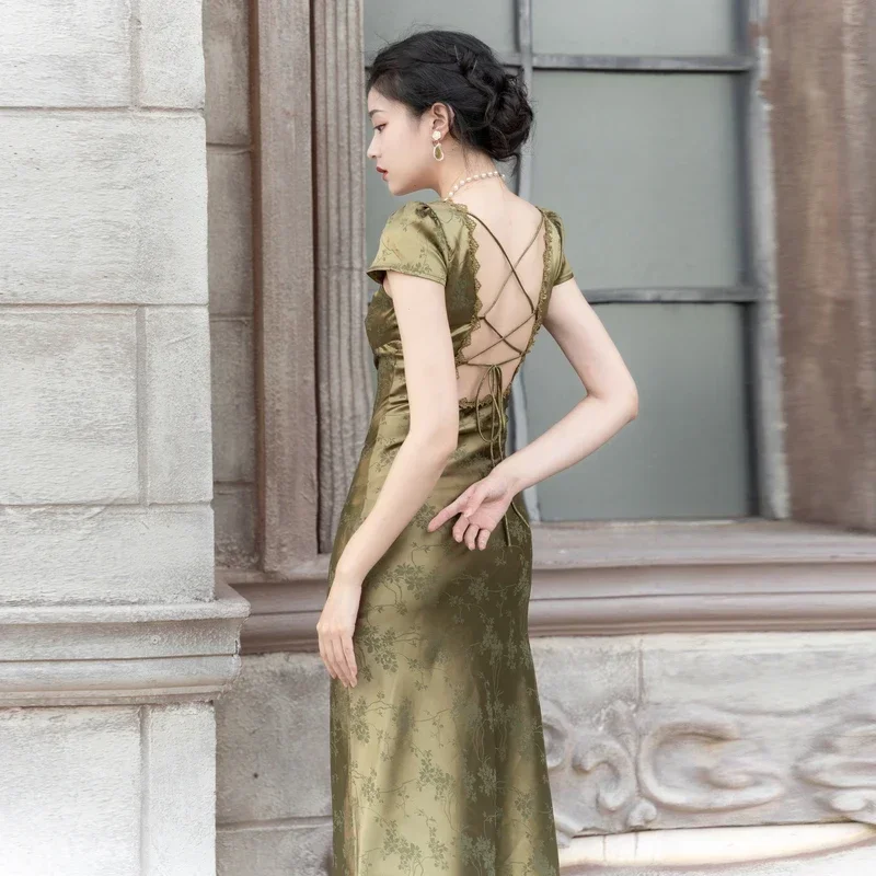 

Summer Sexy Backless Long Dress For Slim Lady Party Night Chic Design Lace V-Neck Bandage Club Dresses Robe Vestido Festa