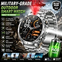Montre connectée militaire TANK, batterie de 1400mAh, étanche 10ATM, robuste, alerte SOS, moniteur de fréquence cardiaque, bracelet intelligent pour l'extérieur 1