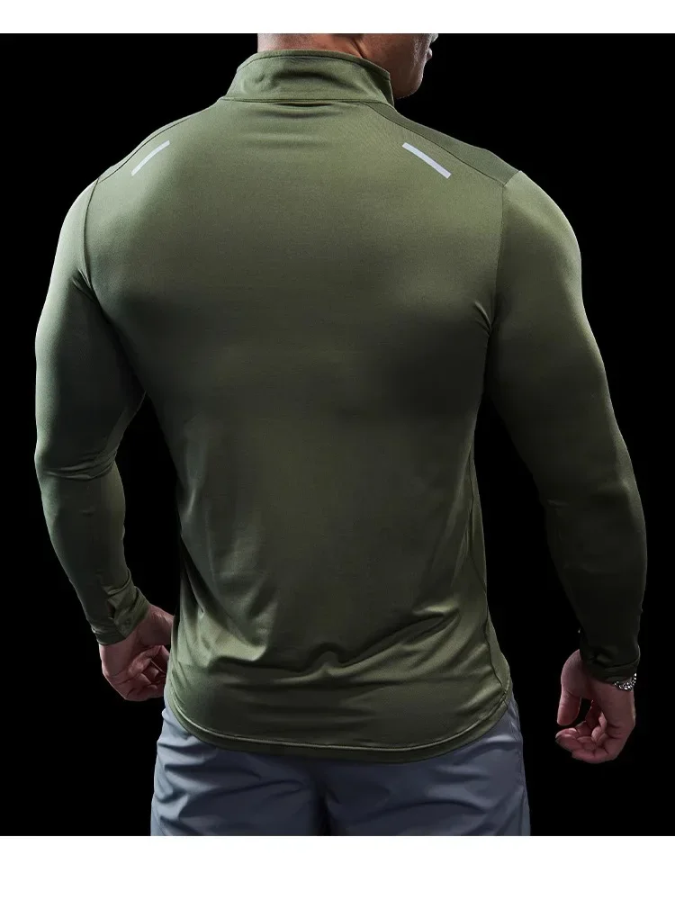 Men Stand Collar Zipper T-shirt Gym Running Training Fitness Bodybuilding Sport Top Quality Elastic Long Sleeve Tight Tops Tees 6