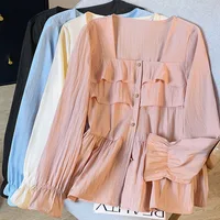 Plus Size Shirt For Woman Clothing Spring Summer 2025 New Arrivals Long Sleeve Tops Elegant Square Collar Ruffles Shirts Blouses