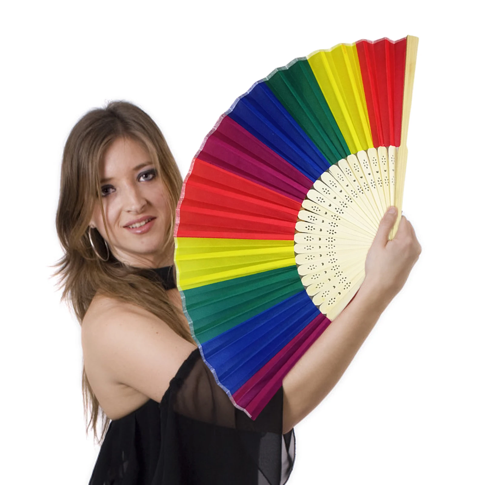 Rainbow Folding Fans Large Rave Clack Folding Hand Fan Hand Rainbow Folding Fans For Women Men