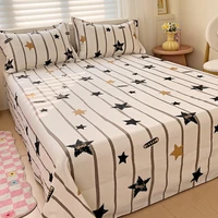 Cute Cartoon Star Flat Sheet Full Queen Size Geometric Stripes Pattern Bed Sheet Set Soft Cotton Bed Cover with 2 Pillow Cases 2