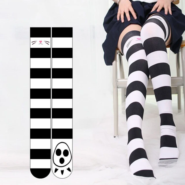 Kawaii Anime Cat Claw Stripe Lolita Stockings Japanese School Girls Socks  Overknee Sexy Velvet Thigh High Stockings Pink & Black - Stockings, Tights  & Socks - AliExpress