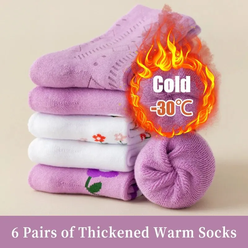 6 Pairs of Women Is Autumn and Winter Fleece Thickened Warm and Comfortable Fashion Cartoon Rabbit Purple Mid-tube Socks 5