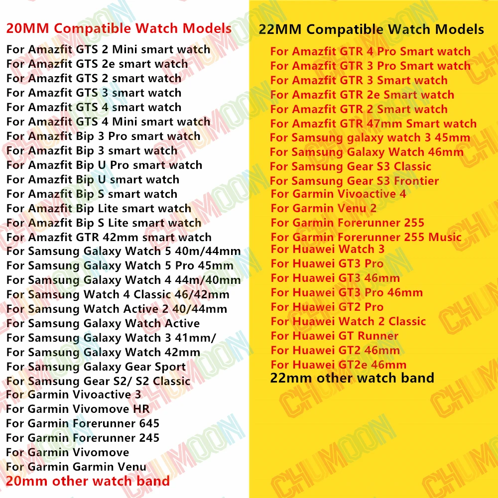 Versatile 20mm & 22mm Watch Strap for Smartwatches - Premium Wristband Bracelet Collection