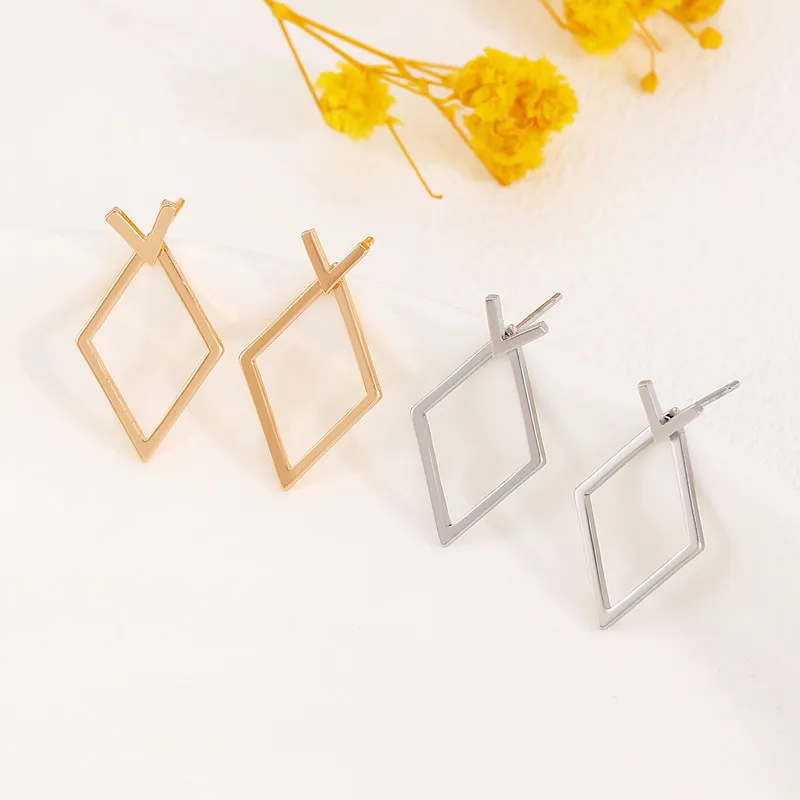 Geometric Earrings Geometric Rhombus Double Layer Combination Design Earrings For Women Simple Fashion Daily Accessory Party Jewelry Birthday Gifts