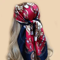 New 90*90cm Retro Brand Women Silk Scarf Bandanna Fashion Bohemian Pattern Square Hijab Lady Wrap Headband foulard muffler 6
