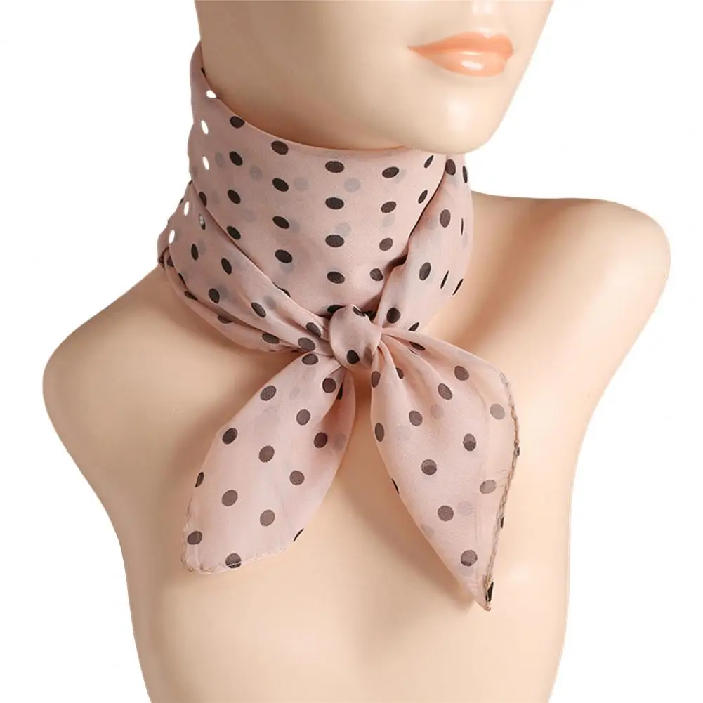 Elegant Summer Women Scarf Neck Dot Print Color Matching Thin Breathable Chiffon Head Neck Square Scarf Neckerchief 2