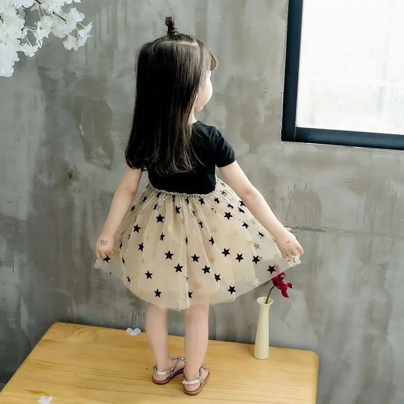 여름  소녀 드레스 캐주얼 생일 파티 스타 얽히고 설킨 드레스 2-6Y 어린이 공주 스타 패턴 Tulle 투투 드레스