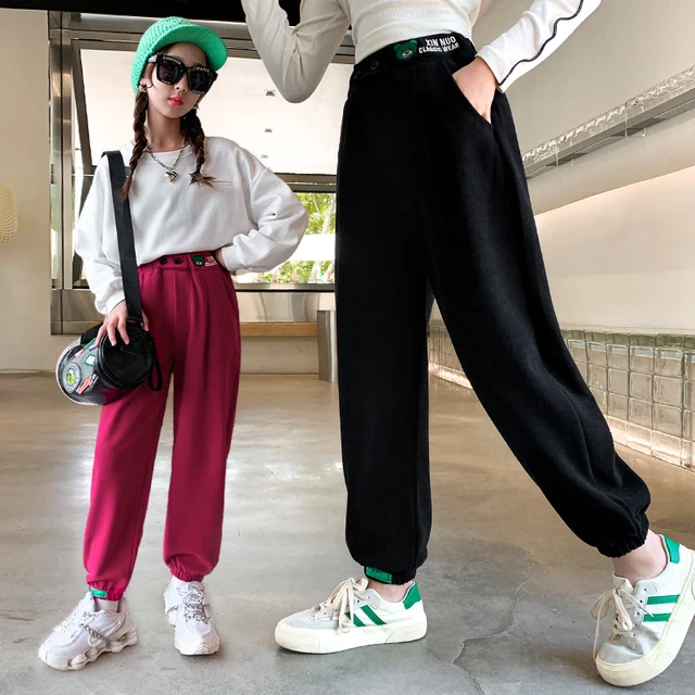 Spring Autumn Children Trousers Girls Solid Color Casual Sport Long Pants  Teenagers Sweatpants Kids Loose Bottoms 6 8 10 12 14 Y - AliExpress