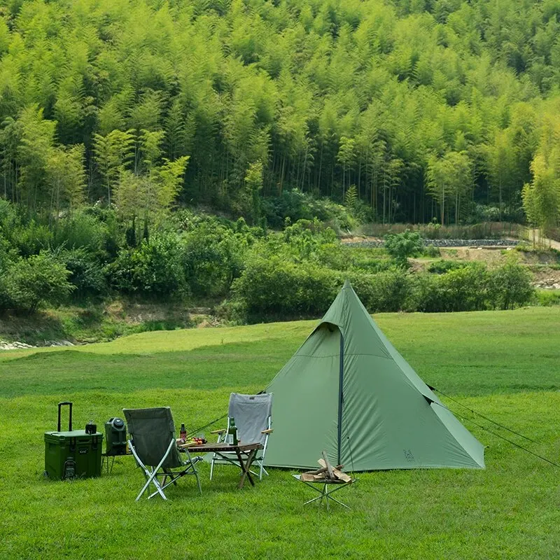 Camping Tent GERC Indian Hexagonal Pyramid Tent Outdoor Camping Portable Foldable Large Thickened Rain Proof