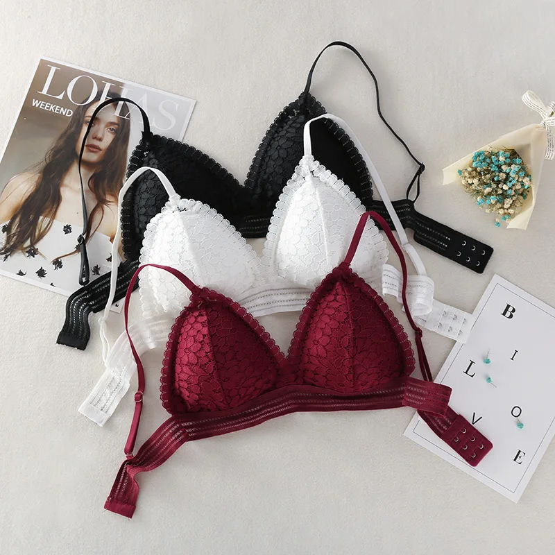 Sexy Floral Lace Women Lingerie Bra Push Up Breathable Removable Pad Wireless