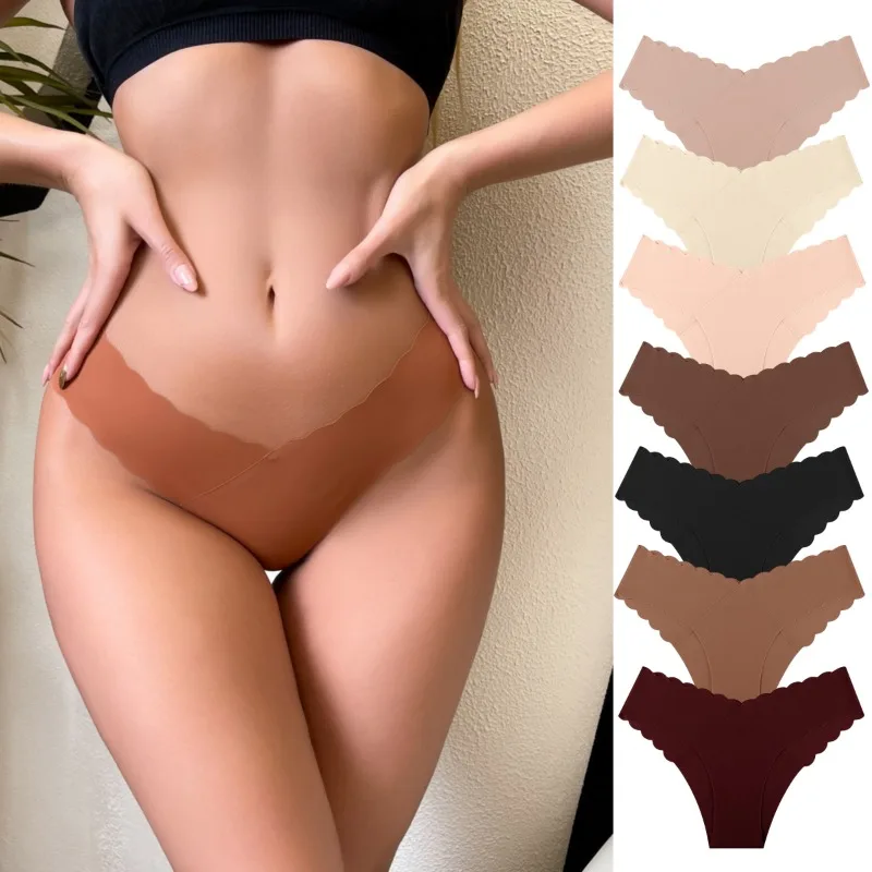 

Low Waist Underpants Wavy Lace Traceless Ice Silk Hot Chick One-piece Cotton Crotch Briefs for Women Sexy Lingerie