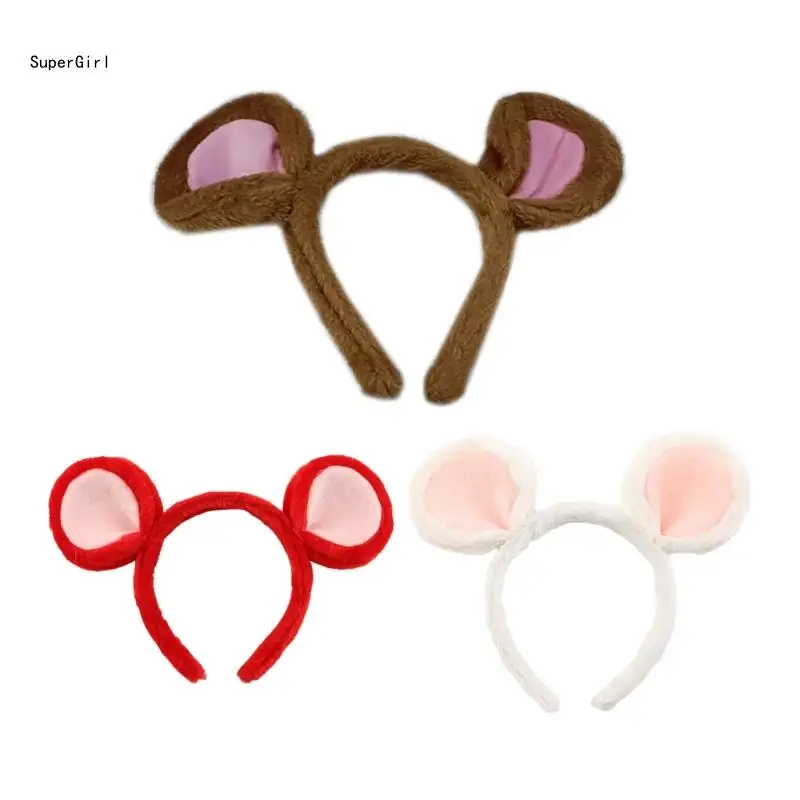 

Women Girls Cartoon Mouses Ear Shaped Headband Cosplay Plush Hair Hoop Makeup Wash Face Christmas Party Headpieces