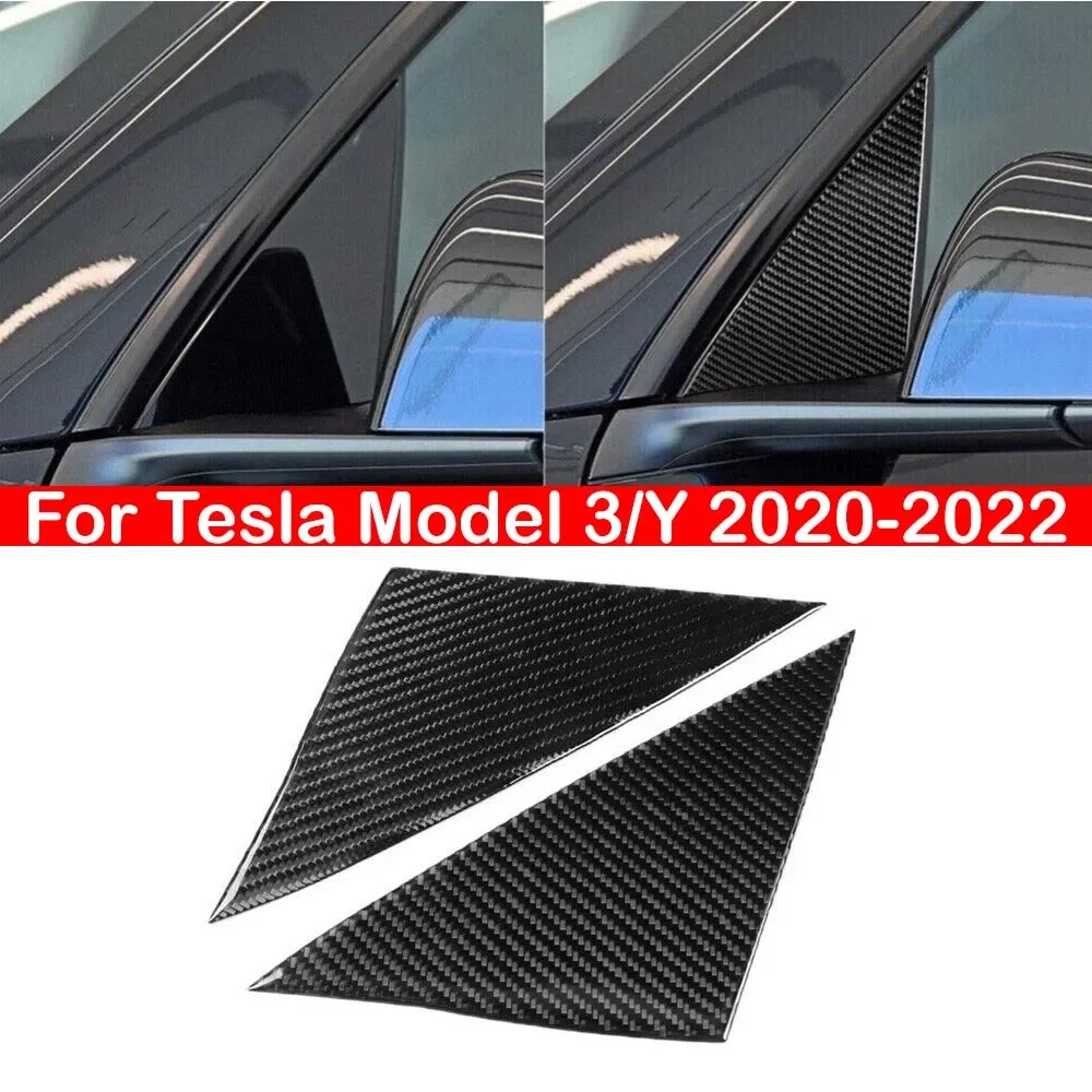 

For Tesla Model 3/Y 2020-2022 Real Carbon Fiber Car Front A Pillar Triangle Window Louver Side Shades Cover Trim Sticker