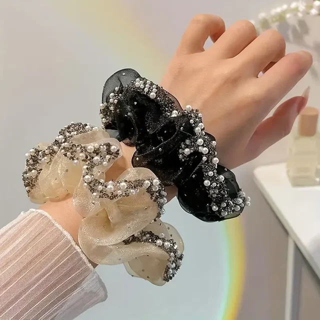 An elegant pearl and amphibole decorated mesh headband, women's fashionable headband, charming hair accessory 2