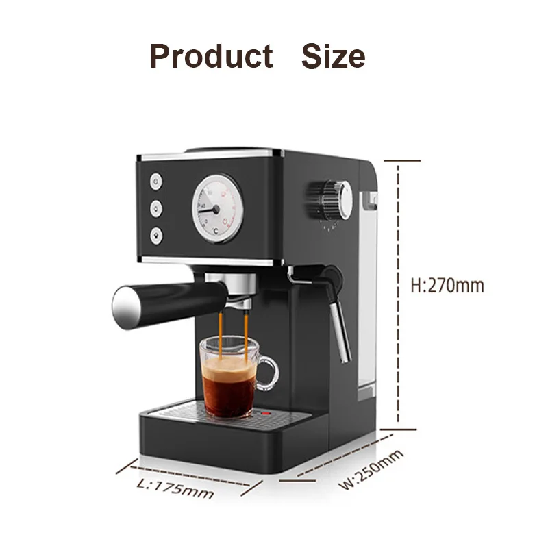 Italian Semi-Automatic Coffee Maker Household Concentrated Steam Frothing 20Bar 1.2L Desktop Espresso Machine With Pressure Gage 5