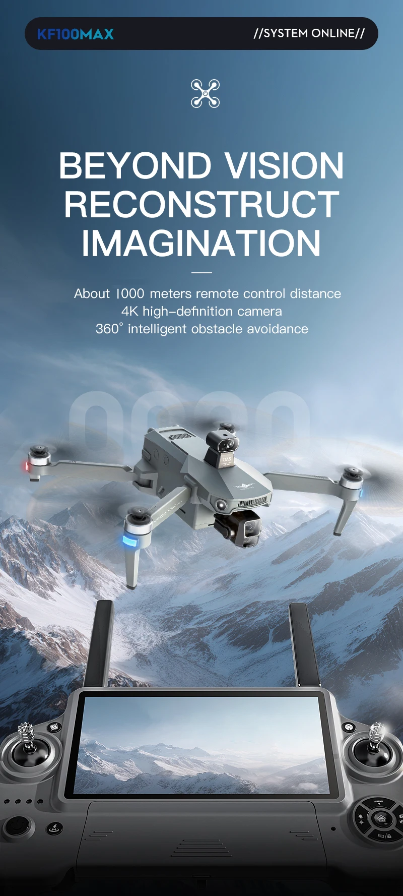 KF100 MAX Drone with 4K Camera 3-Axis Gimbal WiFi Obstacle Avoidance GPS Touch Screen FPV Brushless EIS Electronic Toy