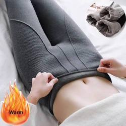 Women Winter Add Velvet Warm Leggins Hight Waist Patchwork Thick Korean Slim Pencil Pants Velvet Lined Pantalon Capris Trouser
