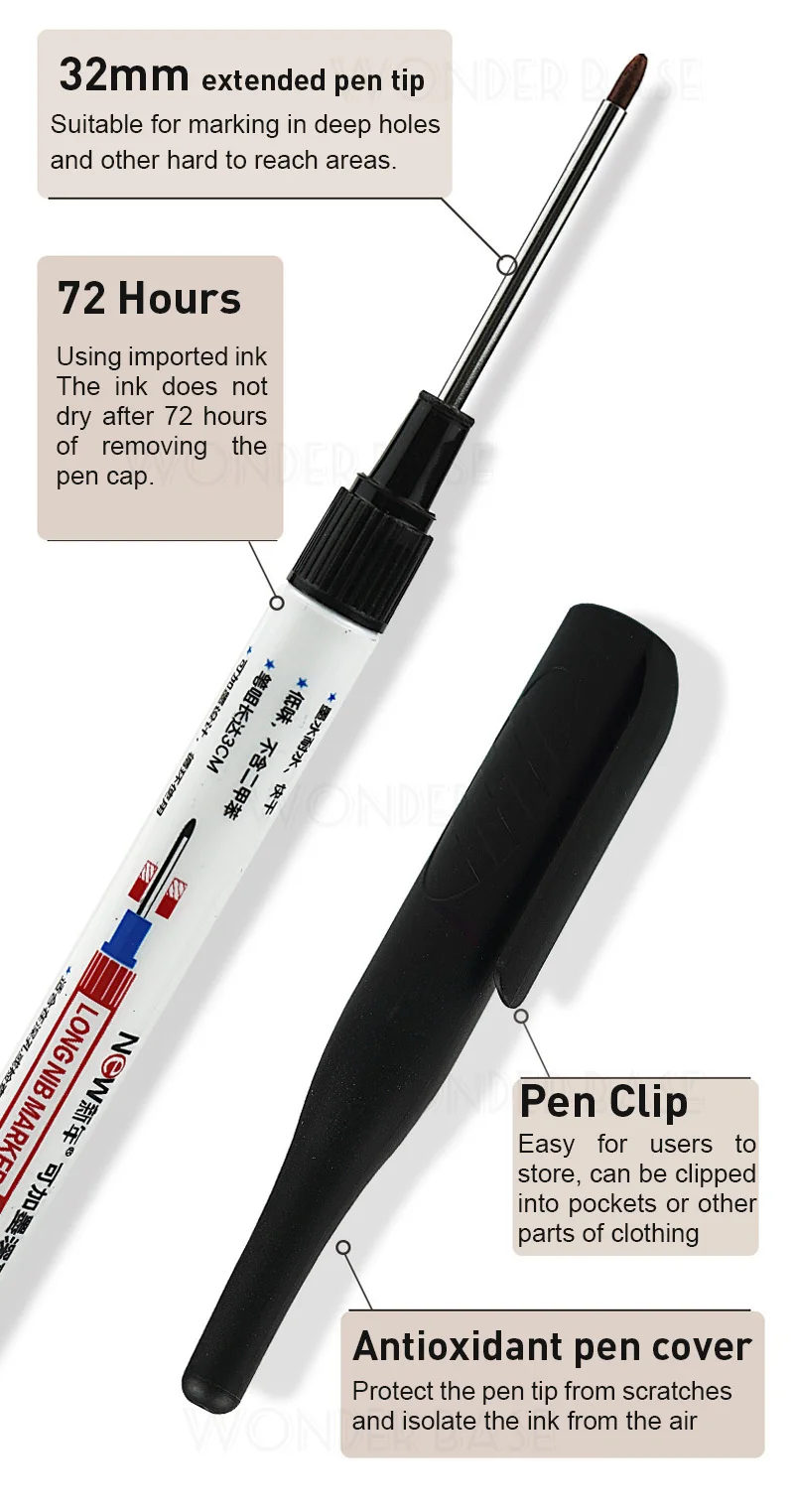 Waterproof Multi-Purpose 32mm Deep Hole Marker Pens - 1-8 Pcs in 4 Colors for Wood Tile Metal  Bathroom Use