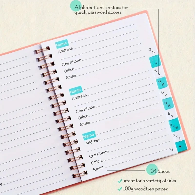Pocket Address Book with A-Z Tabs for Office School