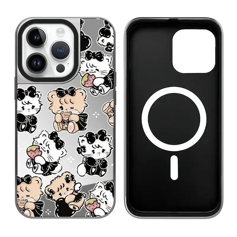 

Cute Lazy Cat Mirror Surface iPhone 11 12 13 14 15 Pro Max Case - Protective iPhone Case with MagSafe
