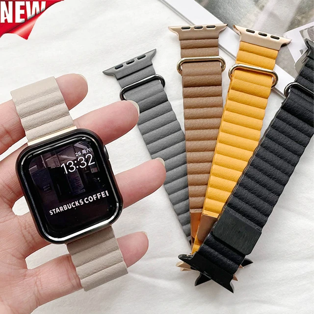 Leather Magnetic Strap Apple Watch Ultra  Loop Bracelet Apple Watch 44mm  Leather - Watchbands - Aliexpress