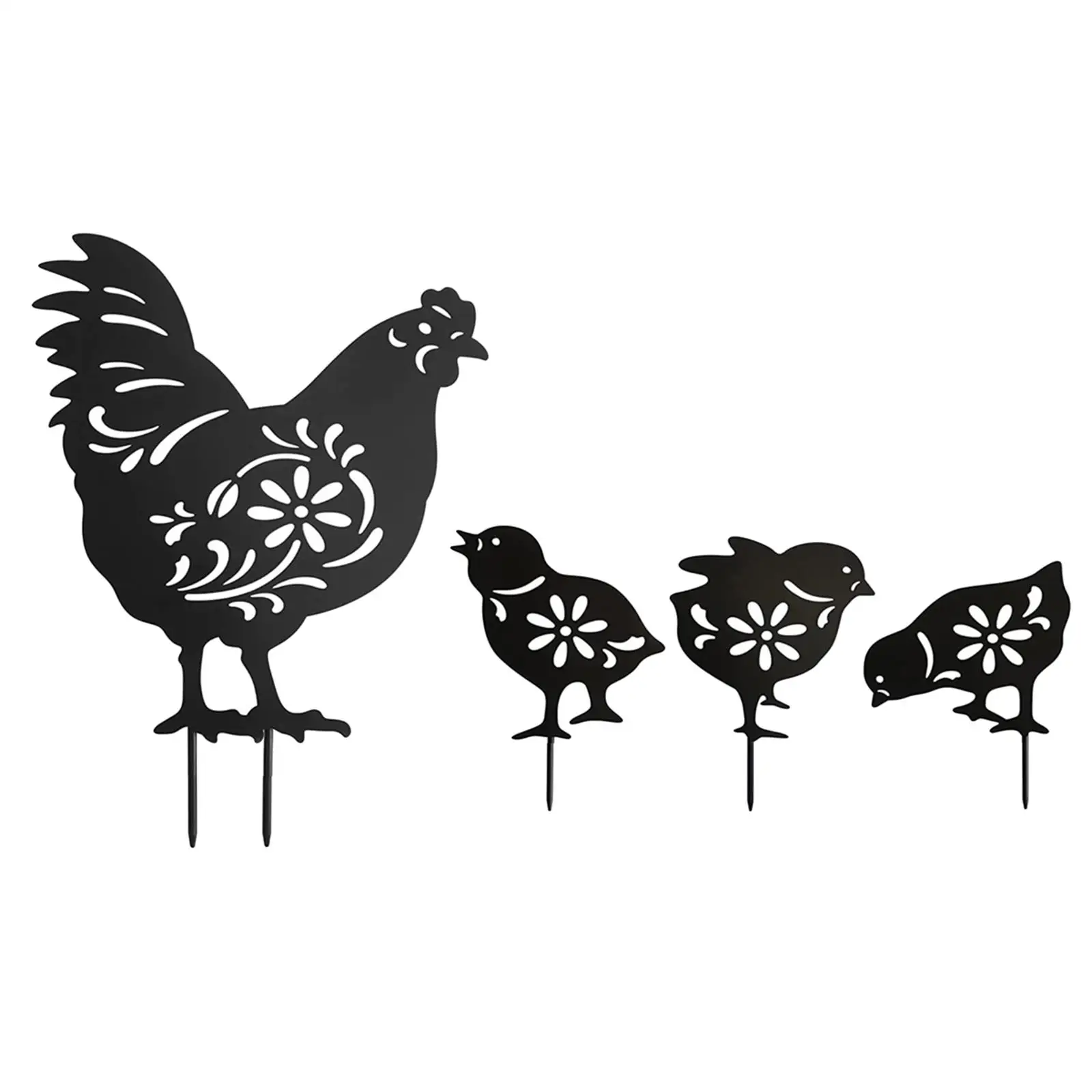 Garden Art Decor Animal Sculpture Decorations 4x Rooster Hen Animals Stakes Easter Decor Vivid Iron Rooster Statue for Courtyard Backyard Pathway Patio Outdoor