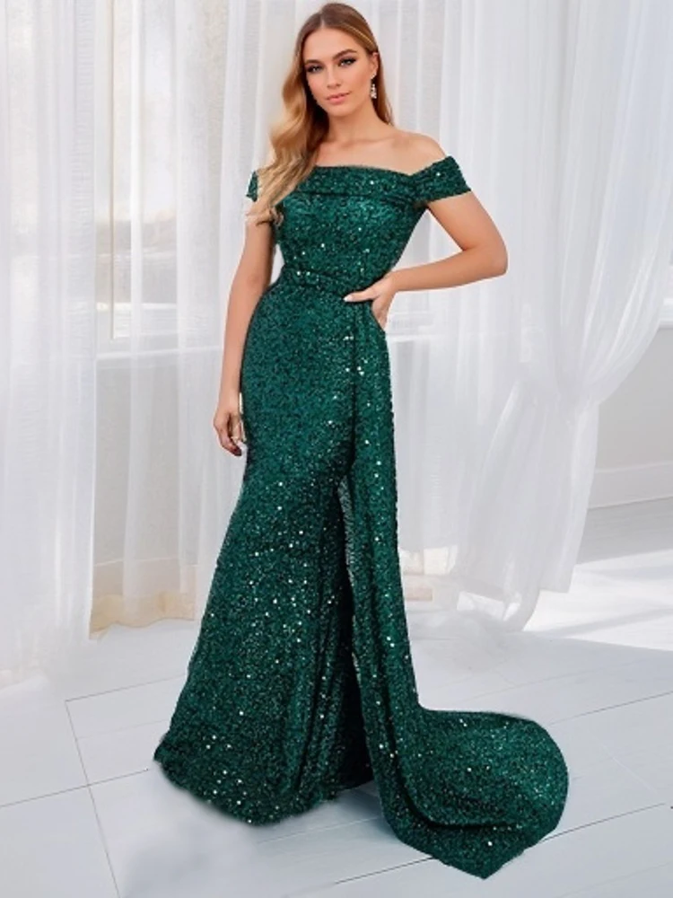 Romagic Elegant Navy Blue Off Shoulder Bridesmaid Dress Detachable Train Long Mermaid Evening Party Cocktail Prom Dresses bridesmaid dresses