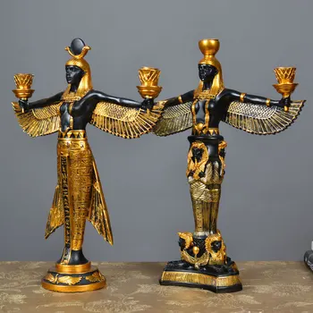 Isis Figurines Ancient Egypt Goddess Model Classic Vintage Candle Holders Decoration Resin Art Craft Wine Rack Statue Home Decor