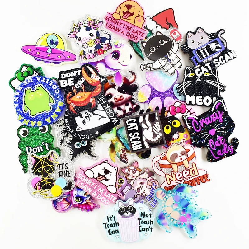 

10PCS Mixed Glitter Dog Frog Cat Cows Dragon Animals Acrylic Charms Fit DIY ID Card Badge Holder Jewelry Making