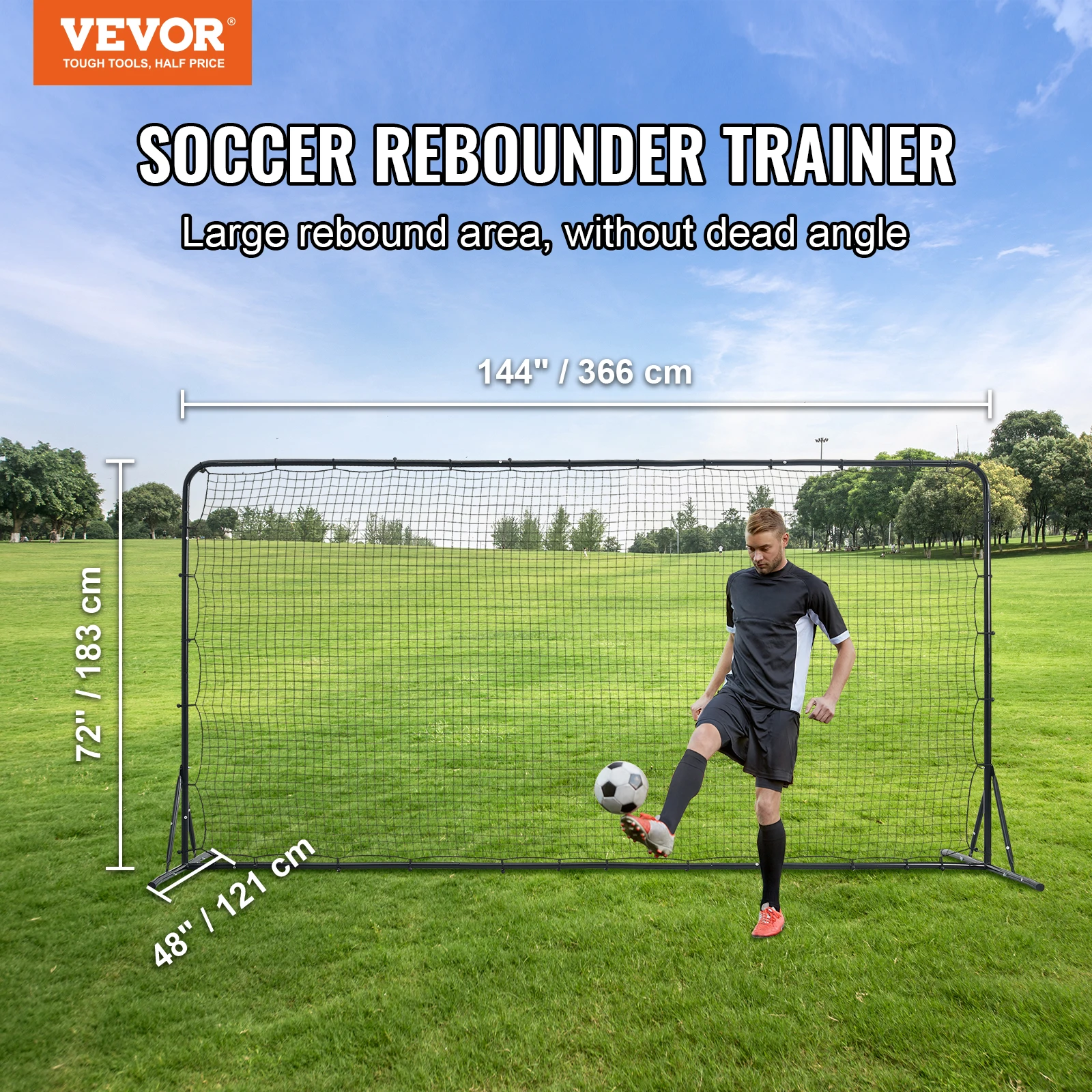 VEVOR Filet de rebond de football, équipement d'entraînement de football en fer de 12 x 6 pieds, cadeau d'entraînement de football sportif avec sac portable, mur de rebond de volley-ball parfait pour la pratique dans l