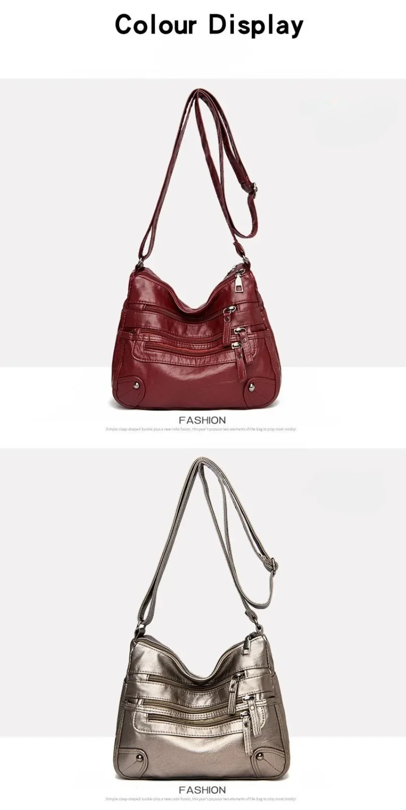 Soft Leather Shoulder Bag - Women's Crossbody Double Layered Large Capacity Tote
