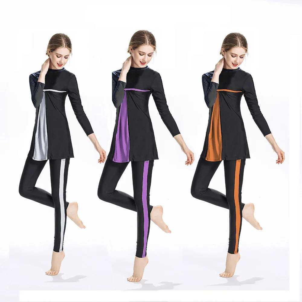 

Женский Мусульманский купальник Burkini, скромный купальник с длинным рукавом, закрытый хиджаб с цветочным принтом, топ, шапка, штаны для плавания, купальный костюм