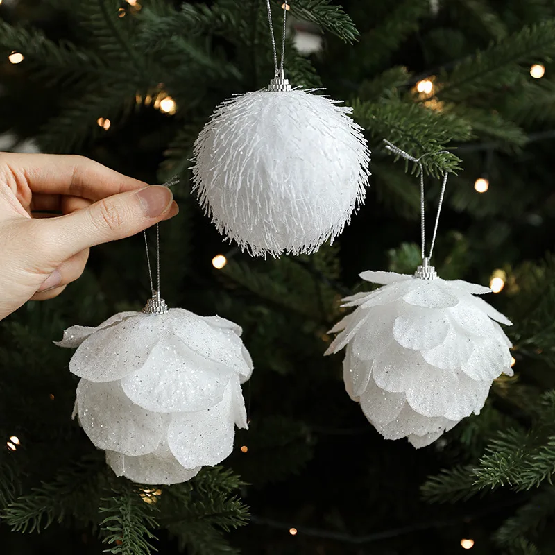 White Christmas Ball Christmas Tree Hanging Pendant Flower Foam Snow Balls for Home Xmas Decoration 2026 New Year