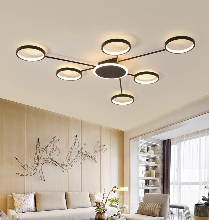 Description Picture 2 of itemModern LED Ceiling Chandelier for Living Room Bedroom Black Circles Ceiling Light with Remote Control Interior Lighting Fixtures