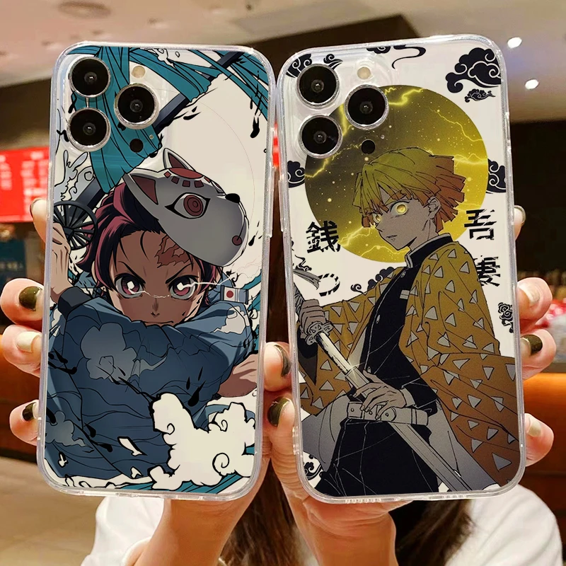 leather phone wallet Demon Slayer Phone Case For iPhone 11 12 13 Pro MAX 6 6S 7 8 Plus XS 12 13 Mini X XR SE 2020 Couple Soft Clear Anime Cartoon wallet phone case