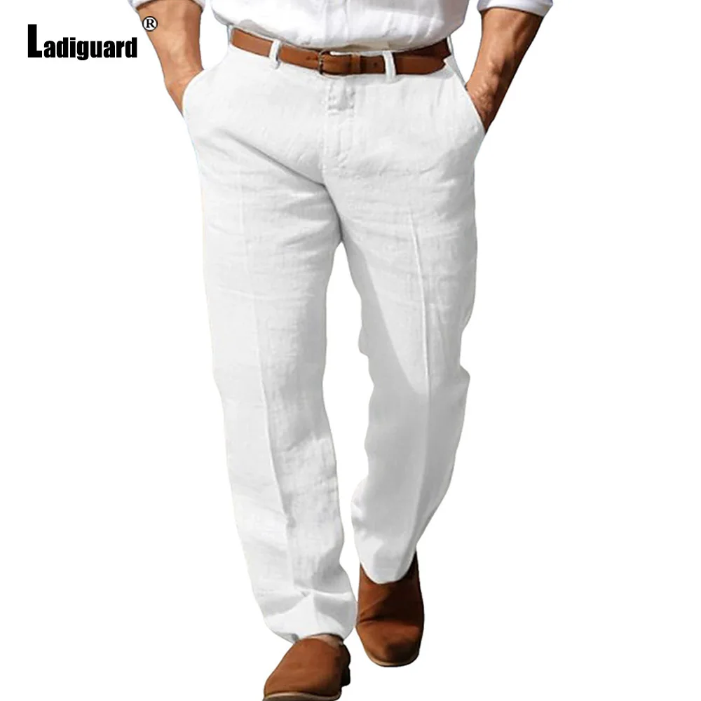 Casual Pants Cotton Linen Pants Men's Stand Pockets Cotton Linen Pants Ankle-Length Trouser Plus Size Mens Casual Beach Straight