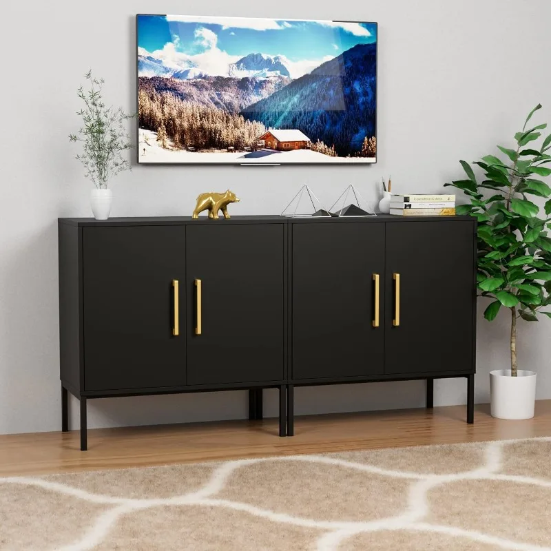 Set of 2 Accent Storage Cabinet with Doors and Adjustable Shelf, Freestanding Buffet Cabinet, Modern Sideboard Buffet Cabinet