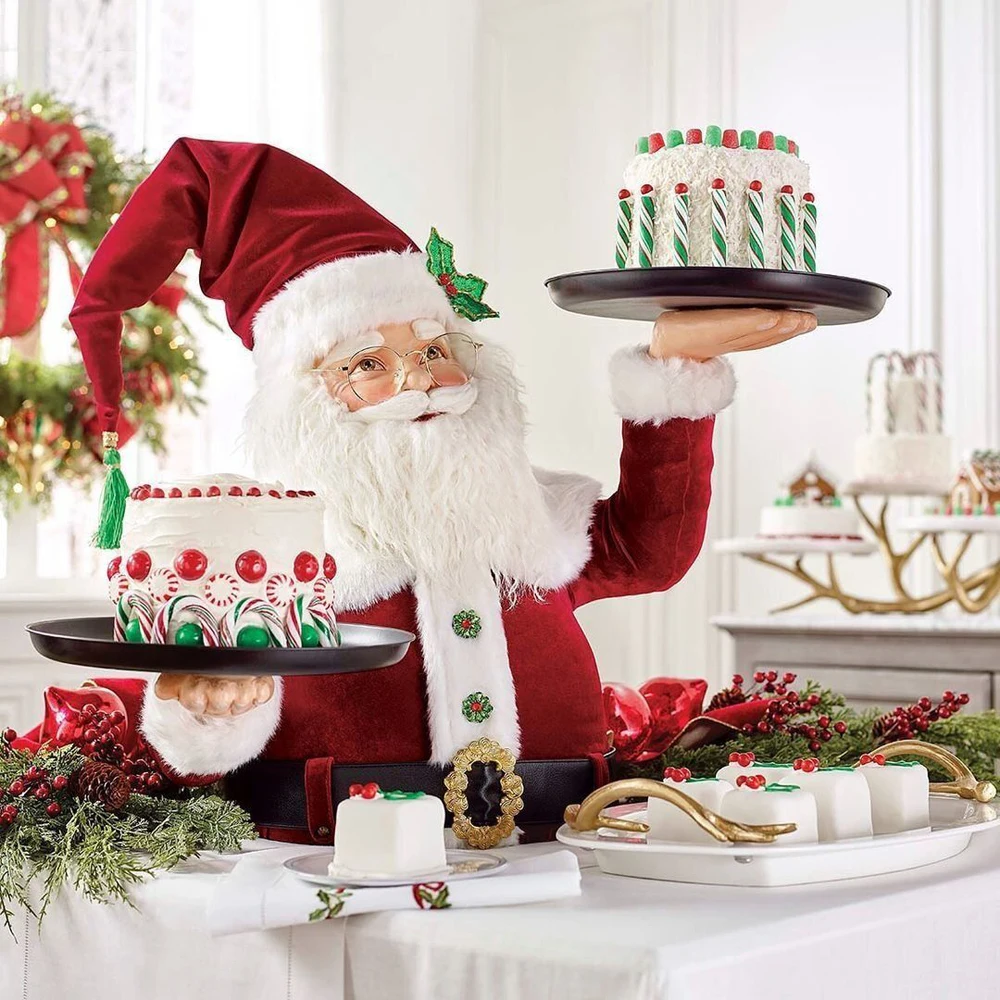 

Resin Santa Claus Statues Holding Snack Tray Christmas Figurine with Treats Holder Cake Dessert Stand Fruit Plate for Party