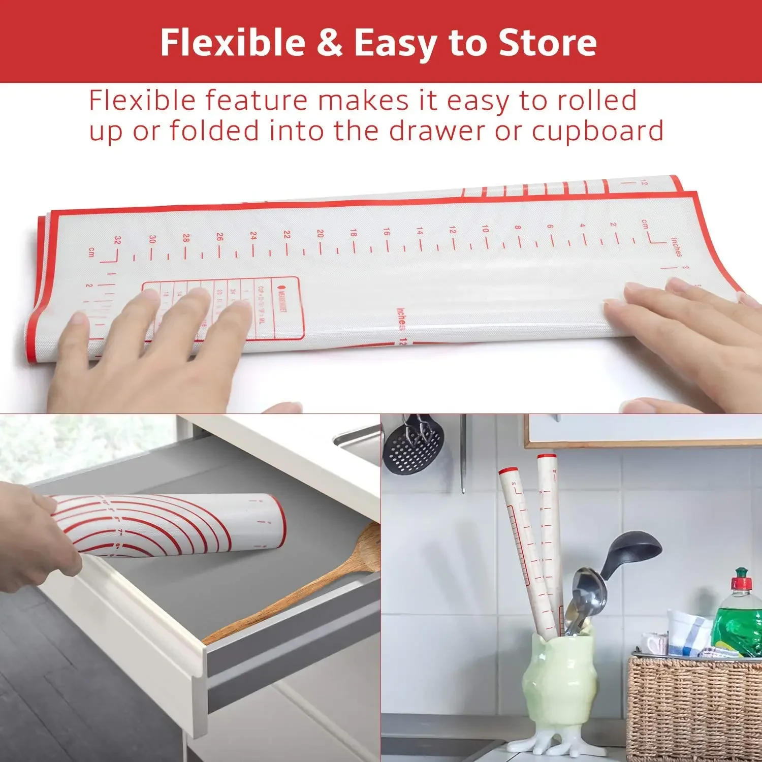 60*40cm Reusable Silicone Baking Mat Kneading Dough Pad Baking Tray With Dough Cutter Pizza Pastry Maker Holder Kitchen Oven Mat