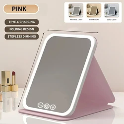 USB Rechargeable Touch Screen Vanity Mirror with Adjustable LED Lighting - Big (Pink)