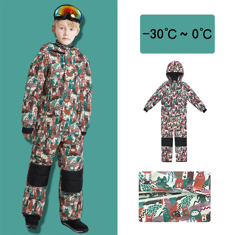 

Children One-Piece Ski Suit Girls Boys Snowboarding Jacket Windproof Waterproof Kids Ski Jumpsuit thickened Warm Winter Clothing