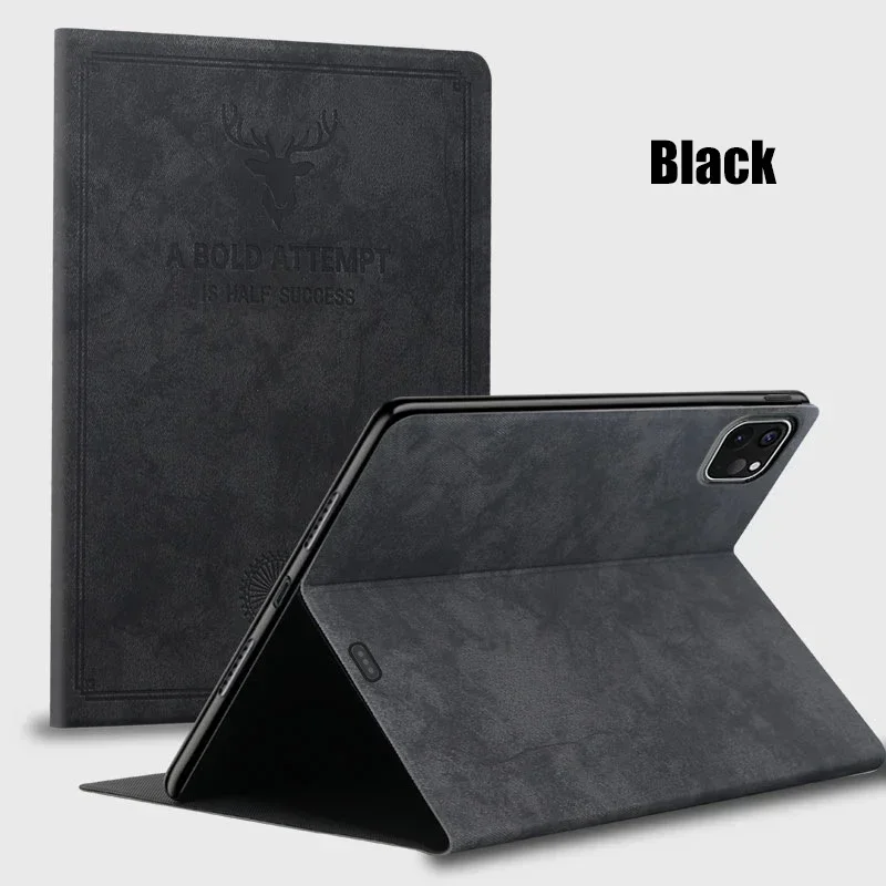 Premium Leather Folding Stand Tablet Case with Deer Head Design