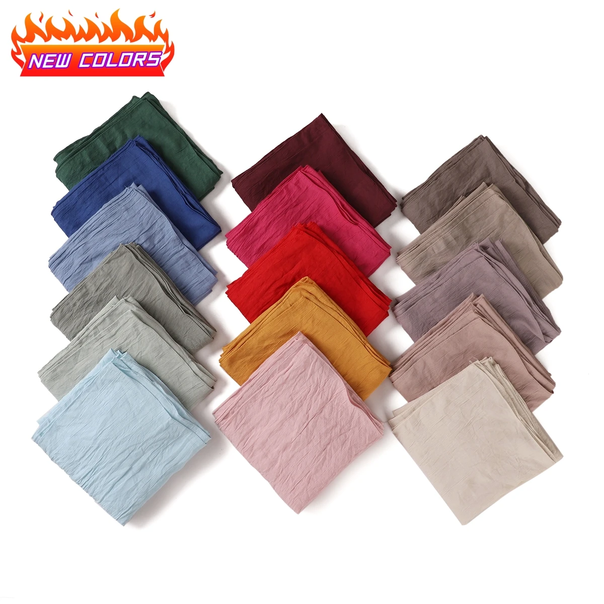 High Quality Breathable Elastic Wrinkle Long Scarf Women Plain Color Polyester Crinkle Soft Hijab Muslim Ladies Turban Headwraps 6