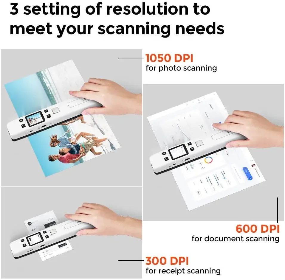 Portable iScan Wifi Scanner Handheld Zero Margin Scanner 1050DPI HD JPG/PDF for Business Reciepts Scan Document Images