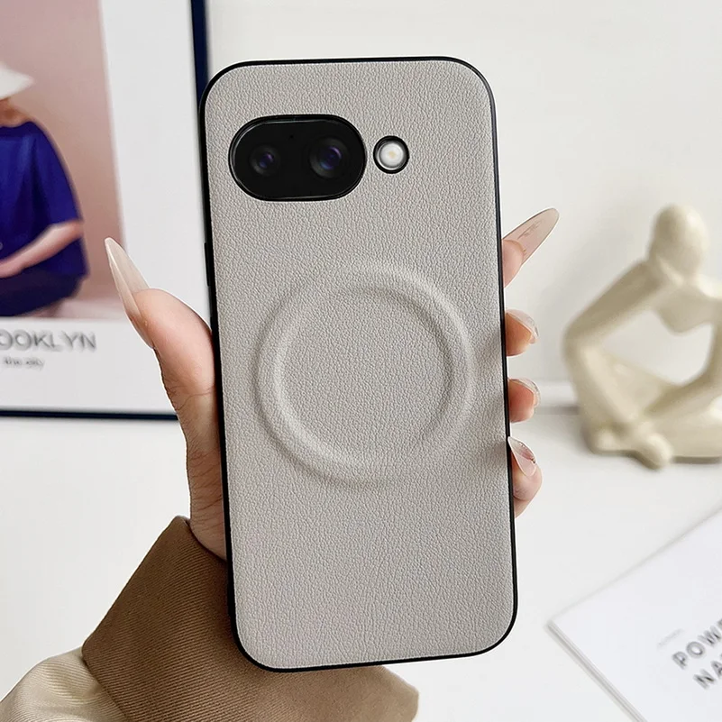 Premium Plain Leather Phone Case with Built-in MagSafe Magnetic Ring and Camera Protection